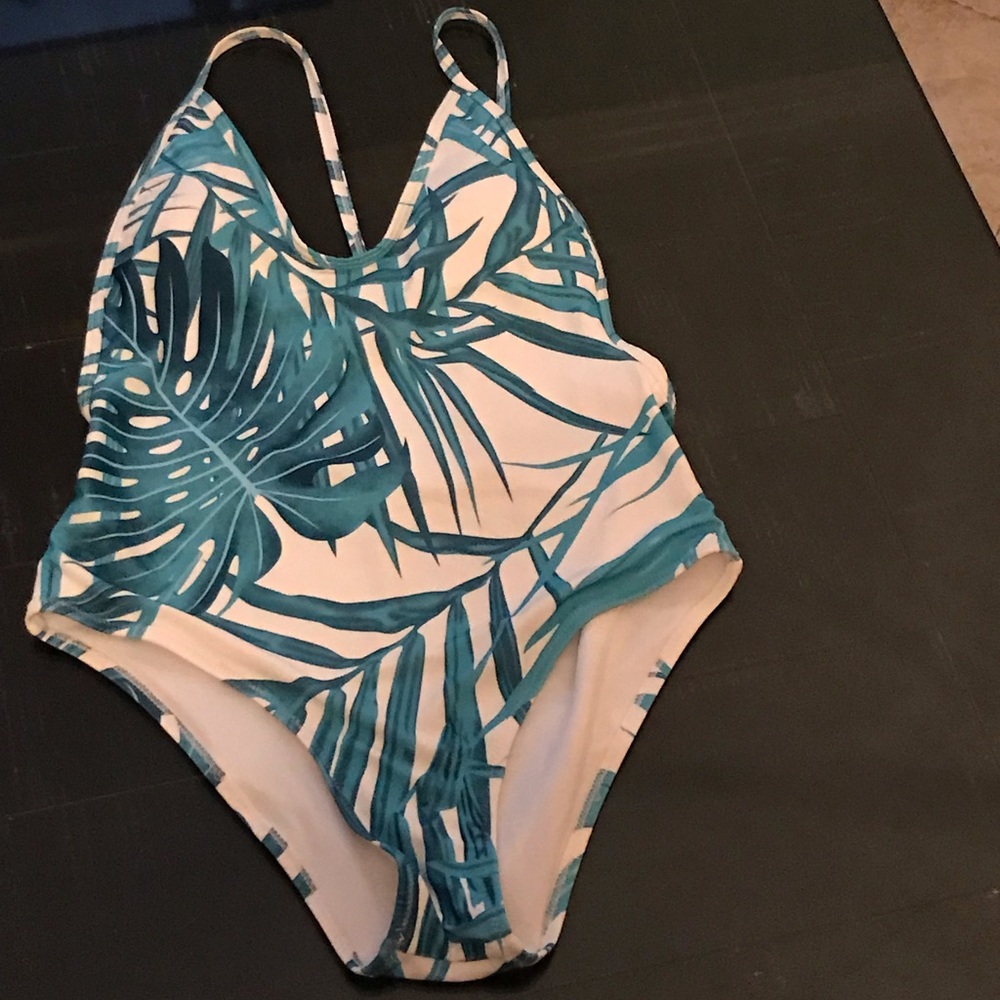 Palm leaves one piece bathing suit.